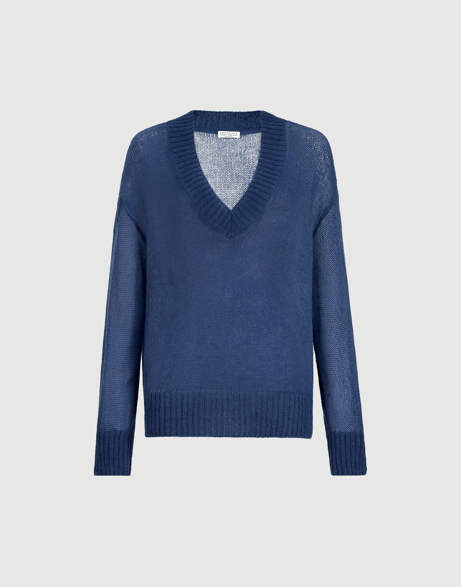 Virgin wool and mohair sweater for Woman in Blue | Brunello Cucinelli