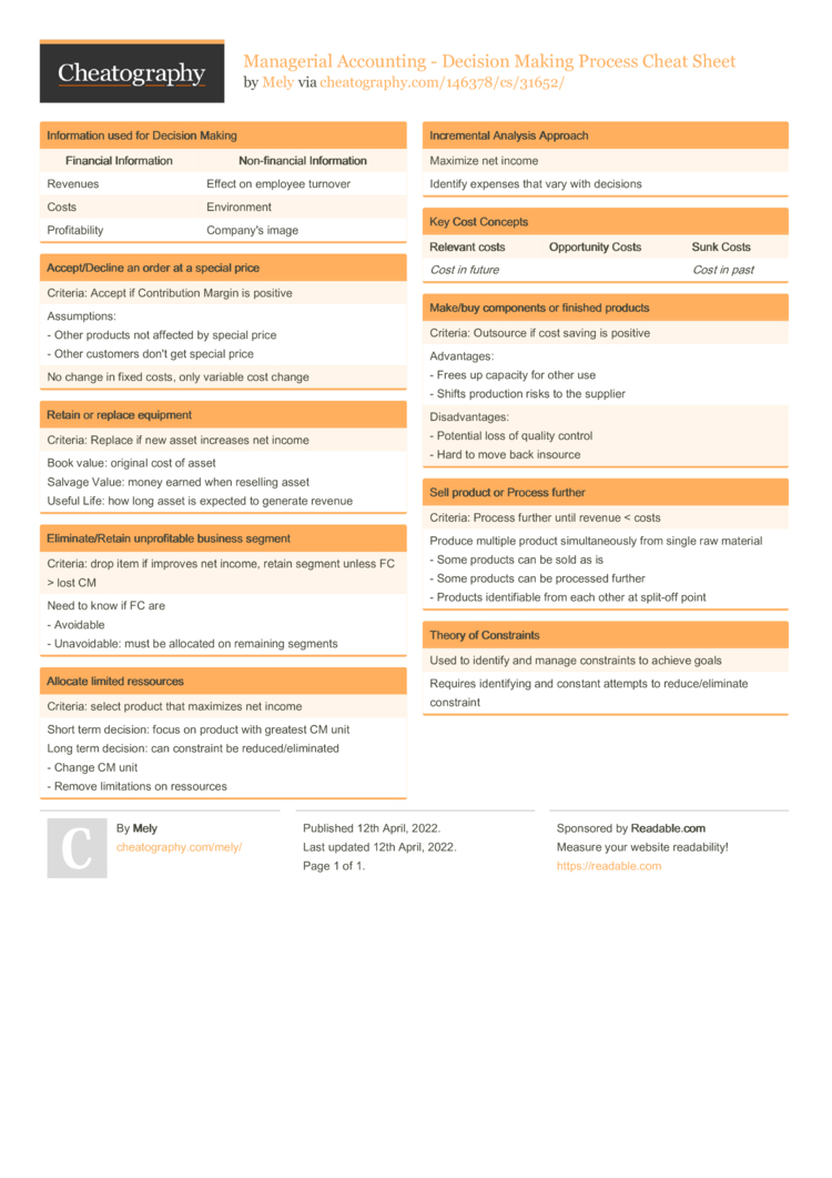 Managerial Accounting: Decision Making..