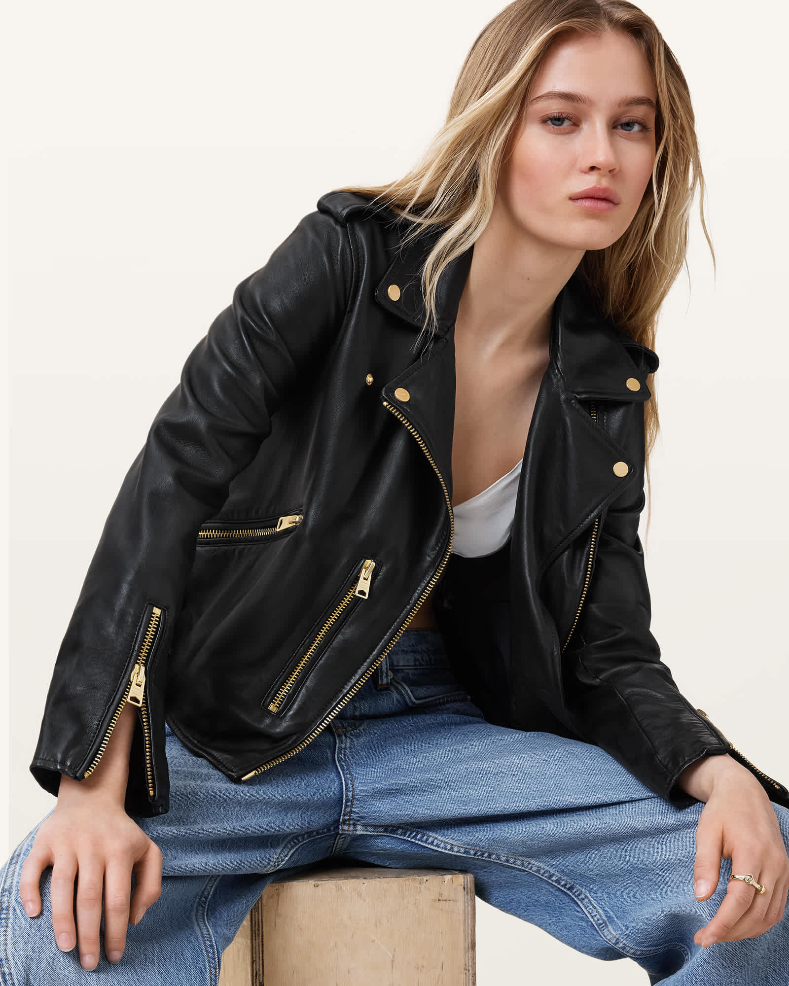 Balfern Leather Biker Jacket BLACK/GOLD | ALLSAINTS US