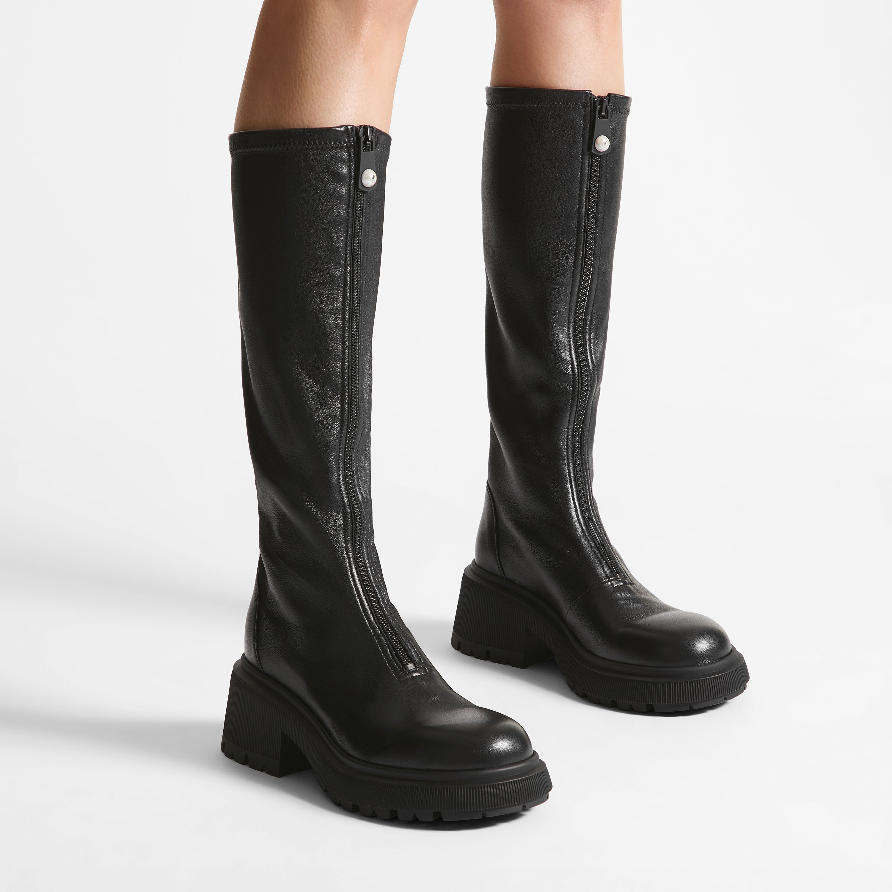 ルネ ニーブーツ | ブラック ストレッチナッパレザー・ニーブーツ