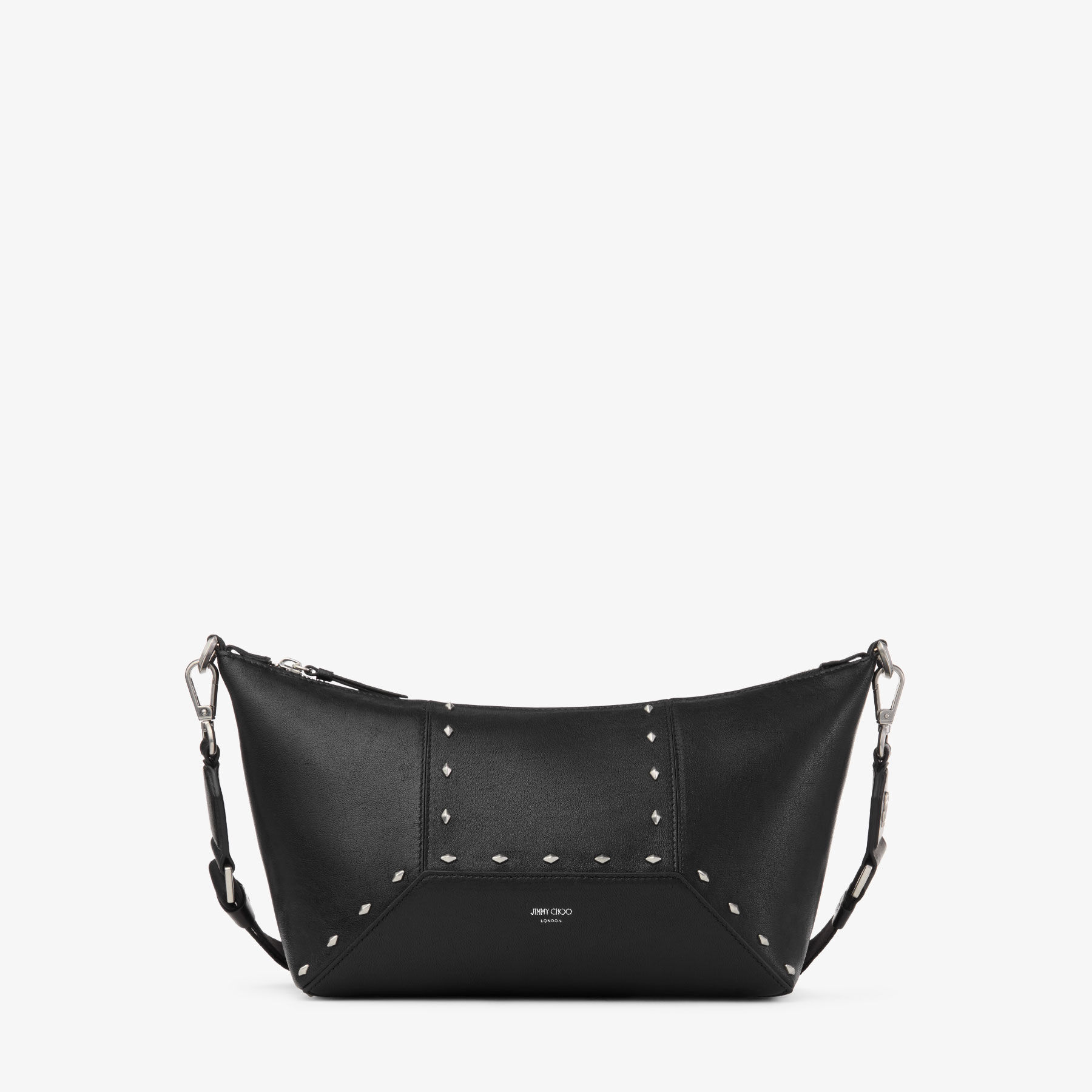 Diamond Zip Crossbody | Black Biker Leather Crossbody Bag with