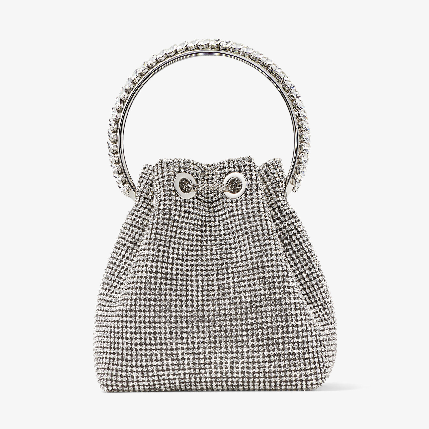 Bon Bon | Silver Satin Crystal Mesh Bag with Crystal Handle