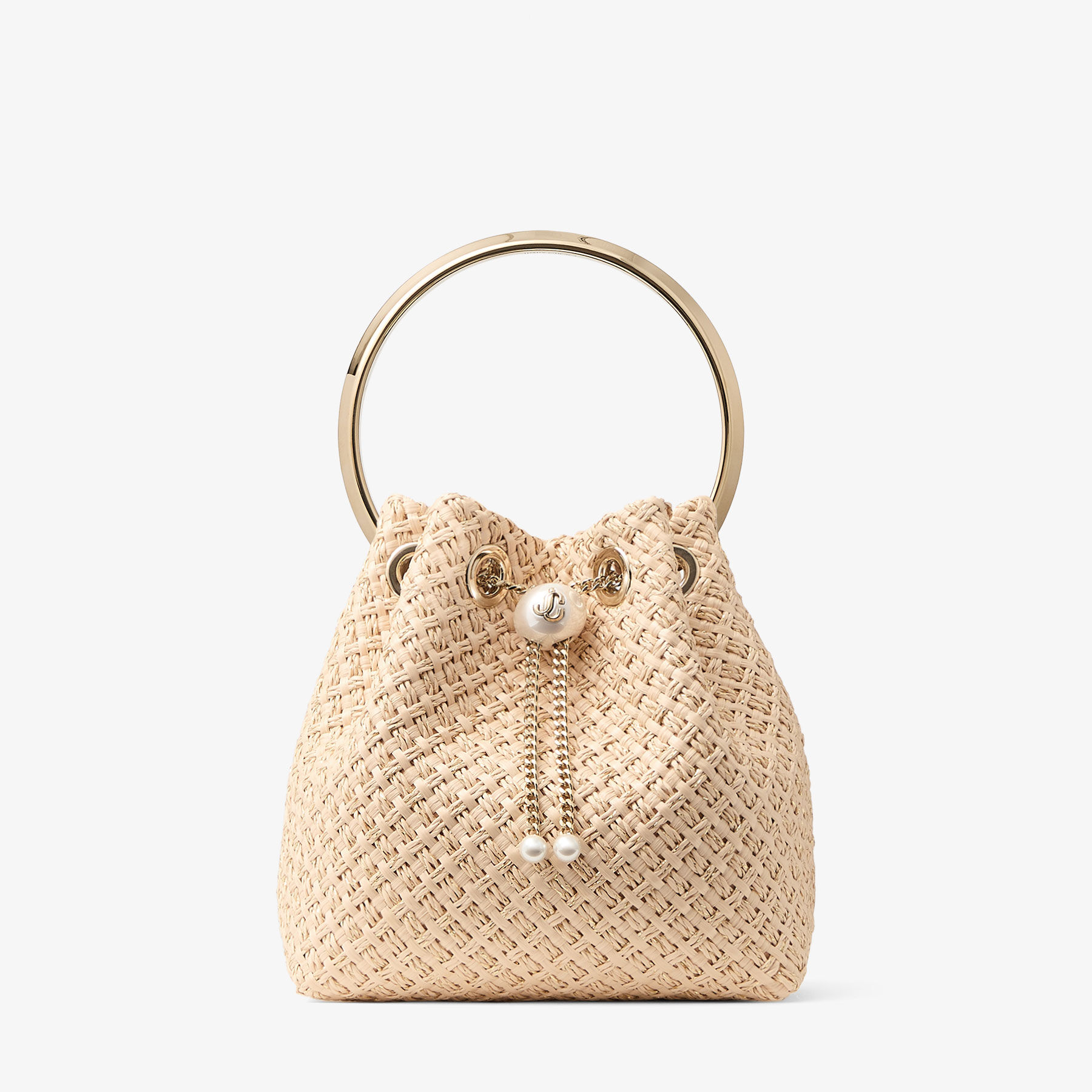 Bon Bon | Natural Raffia Bag With Pearl Closure | JIMMY CHOO