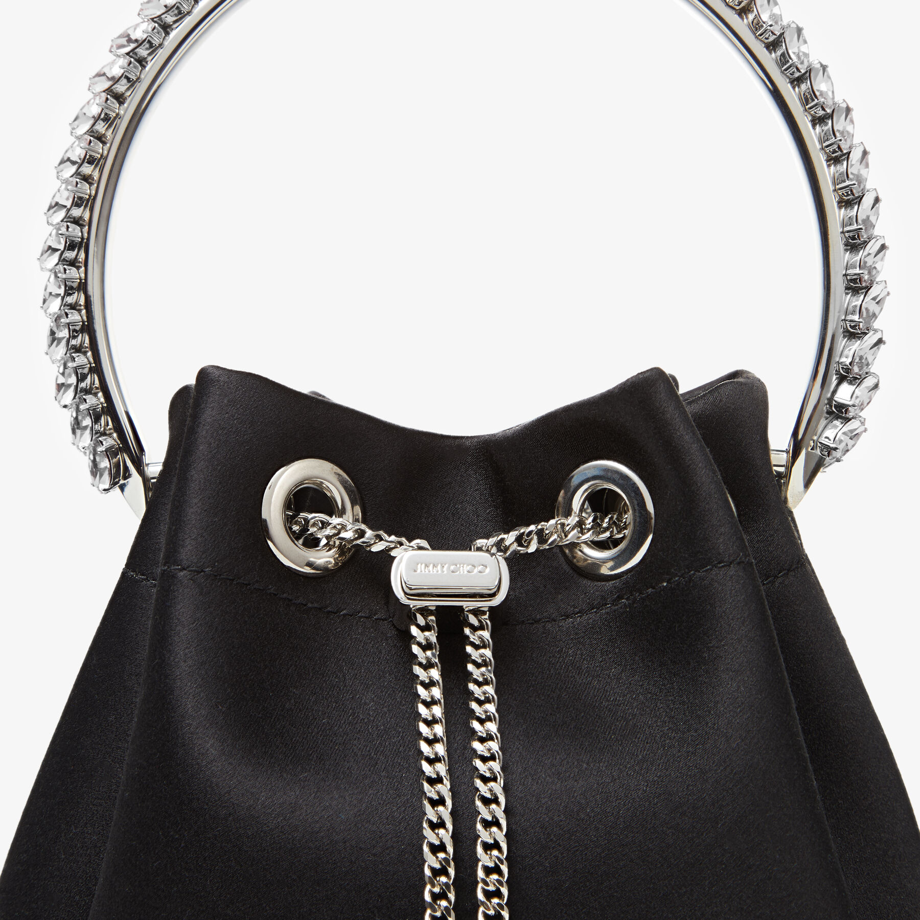 Bon Bon | Black Satin Bag with Crystal Handle | JIMMY CHOO