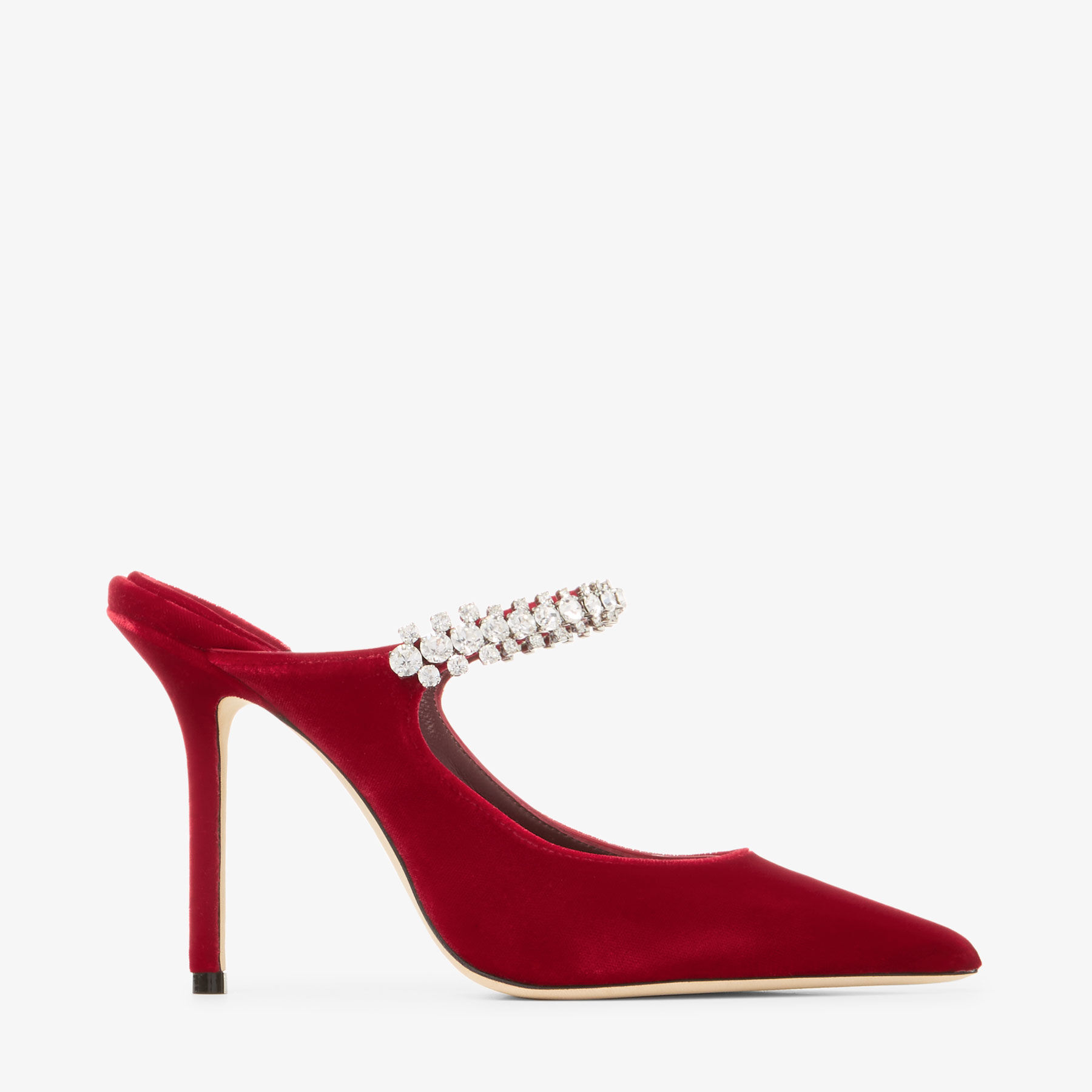 Bing 100 | Ruby Red Velvet Mules with Crystal Embellishment