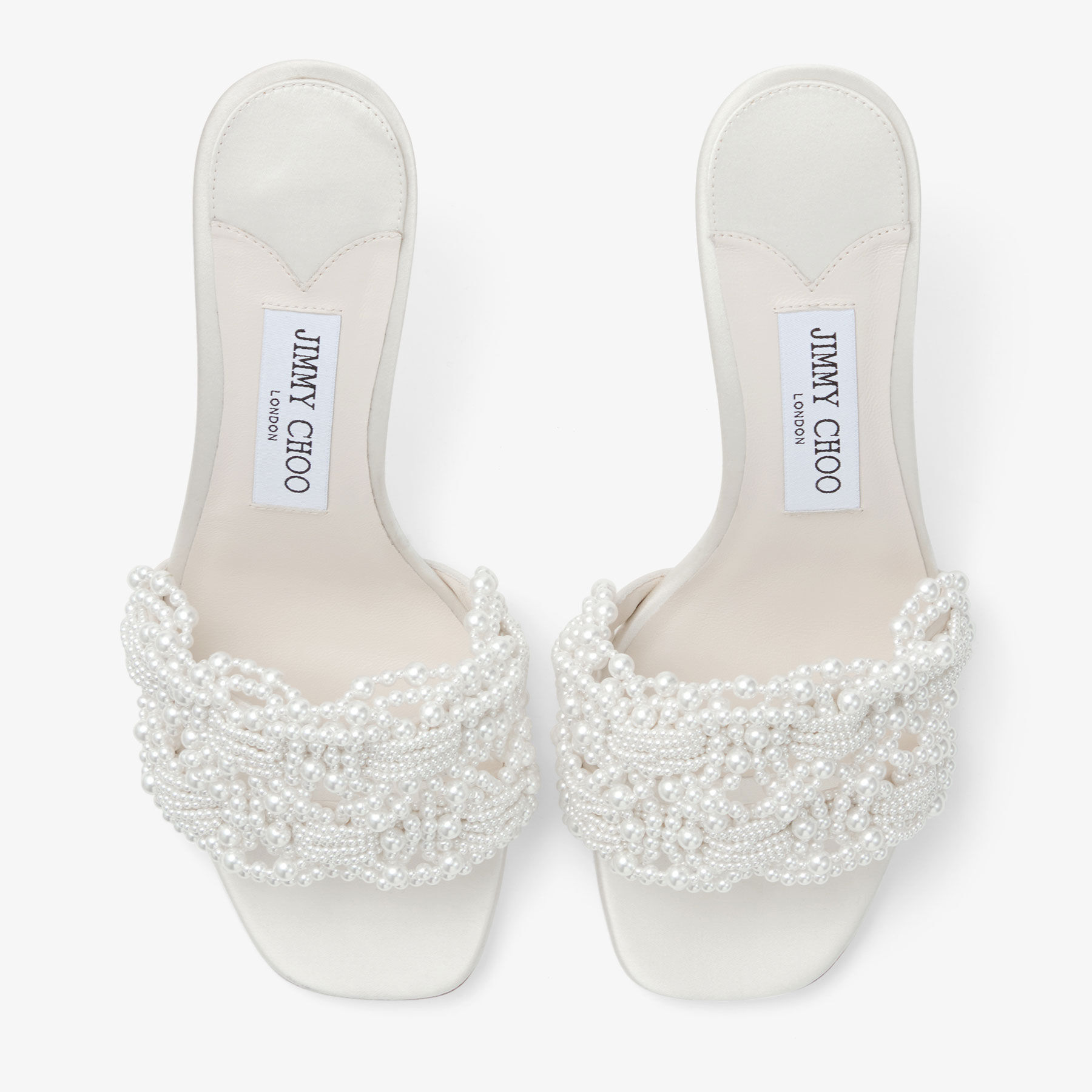 Cary Mule 70 |Ivory Satin Mule Sandal with Pearl Embellishments