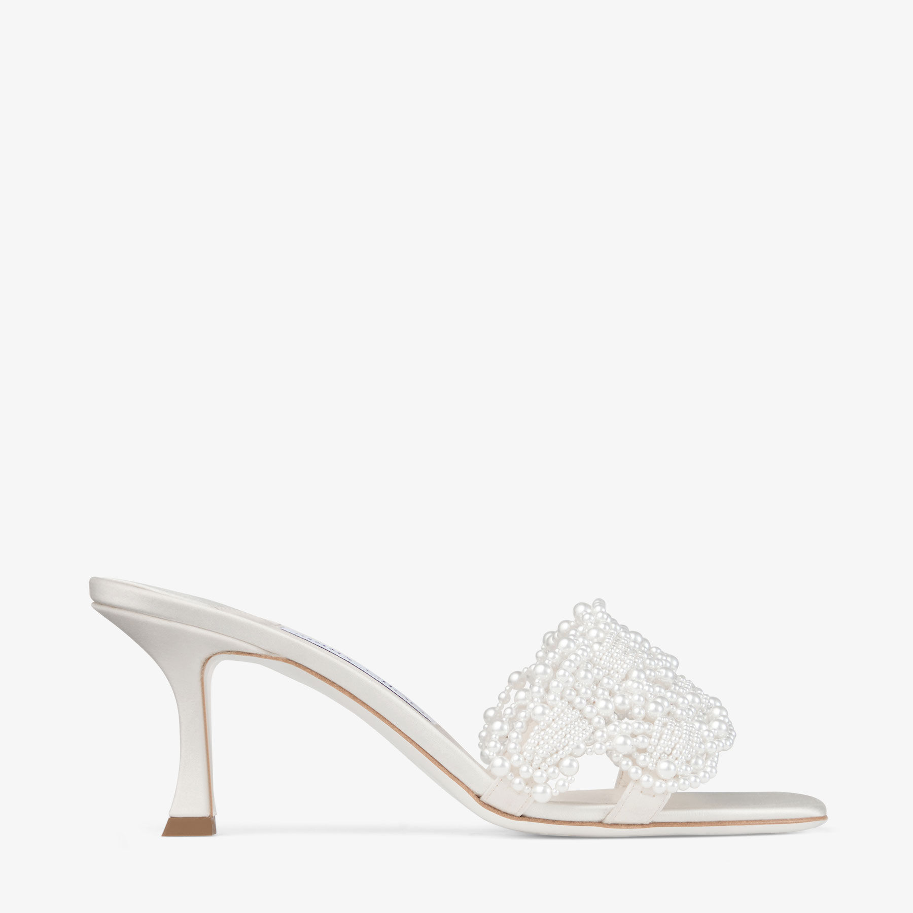 Cary Mule 70 |Ivory Satin Mule Sandal with Pearl Embellishments