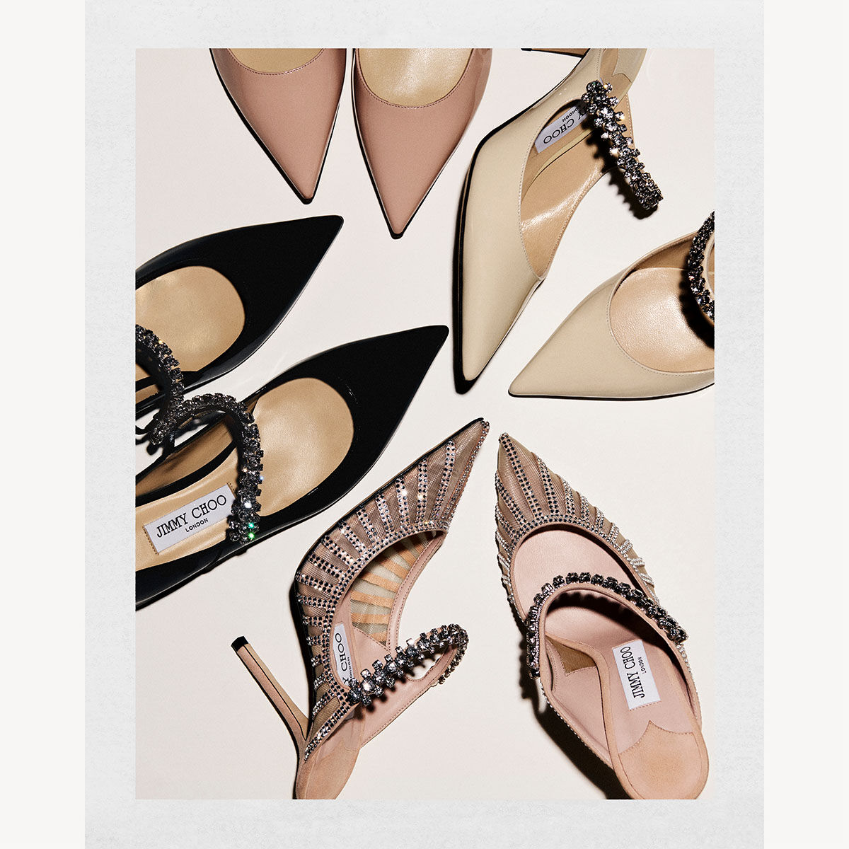 Bing 65 | Linen Patent Leather Mules with Crystal Strap | JIMMY CHOO