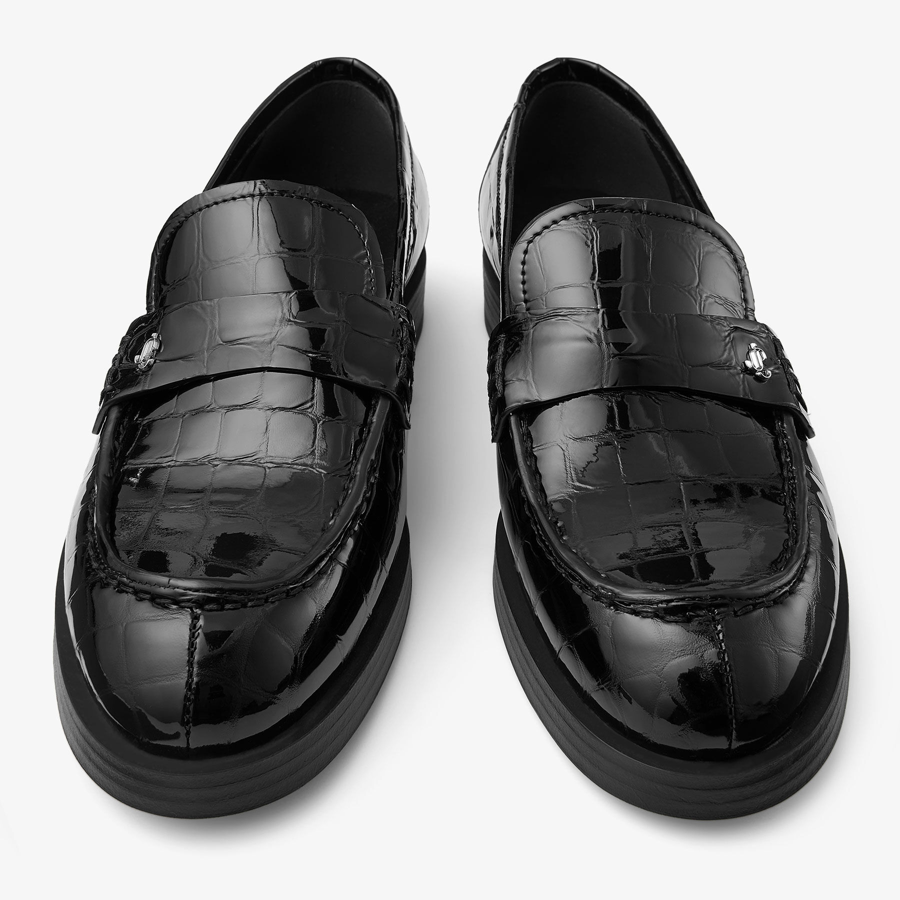 Ivy Loafer | Black Croc Embossed Leather Loafers | JIMMY CHOO