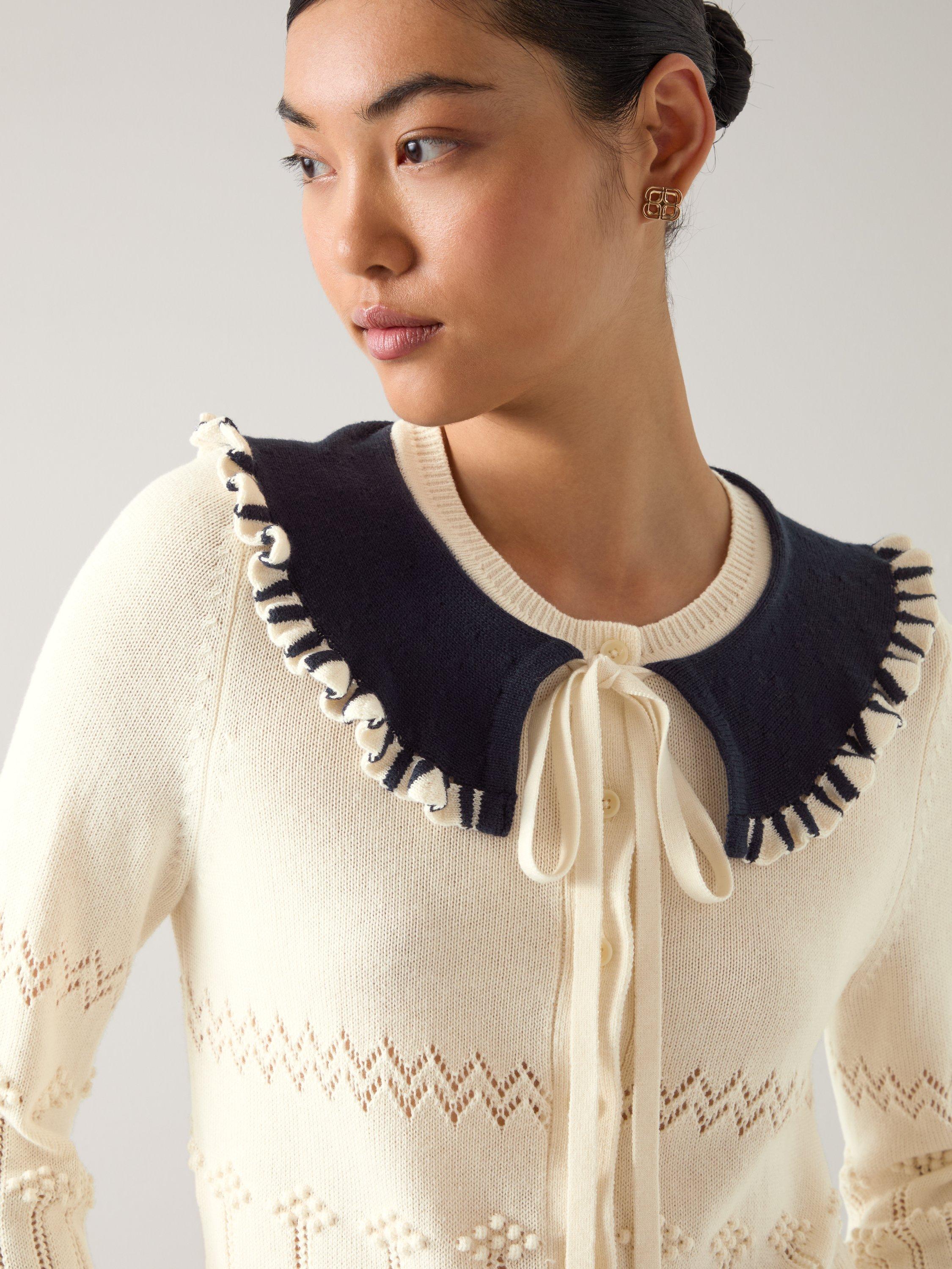 L.K.Bennett Olivia Frill Neck Cardigan, Cream