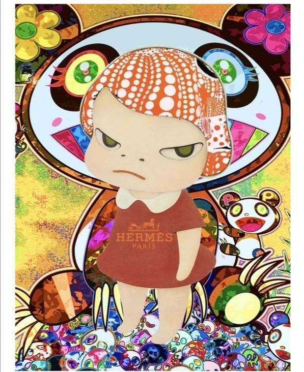 DEATH NYC 奈良美智村上隆太陽花草間彌生南瓜20*25cm 藝術畫連畫框激罕