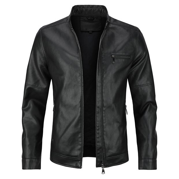 Men's Stand Collar Zipper Faux Leather Motorcycle Jacket