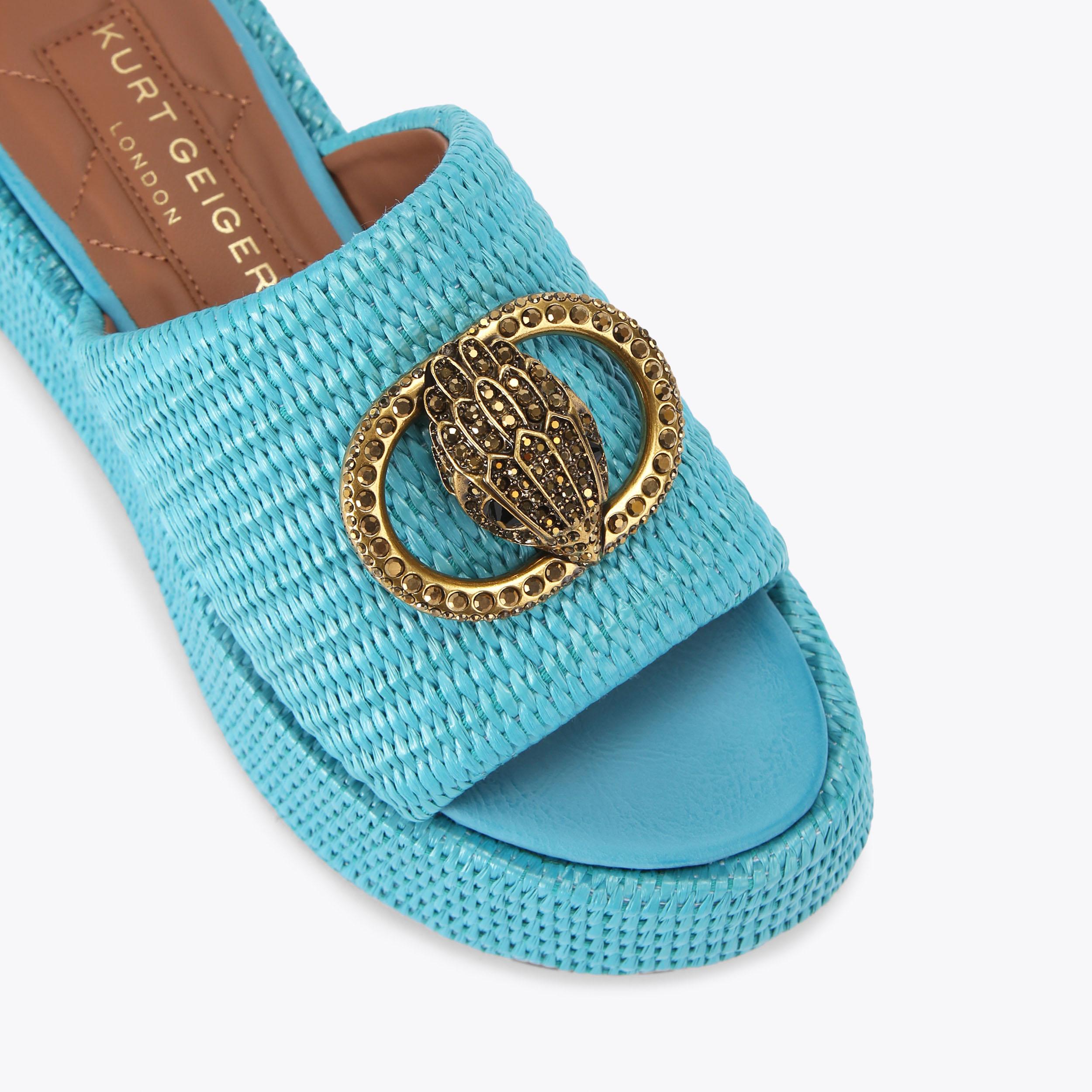 Chelsea Platform Mule Sandal | Blue Raffia | Kurt Geiger