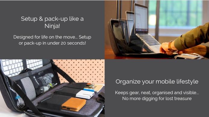 開けるだけで仕事場が出現。モバイルガジェットが一式収まり、ノートPC