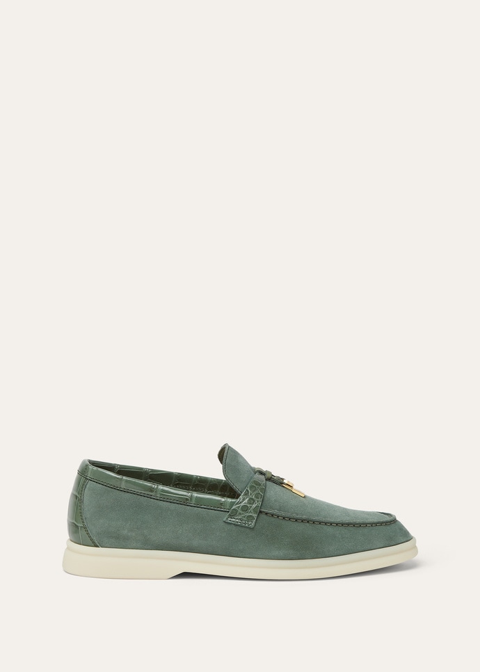 Summer Charms Walk Loafer Suede Green Lagoon | Loafers Loro Piana US