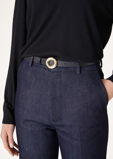 Loro Piana ブラックレザーベルト 90/36 Loro Piana ブラックレザー