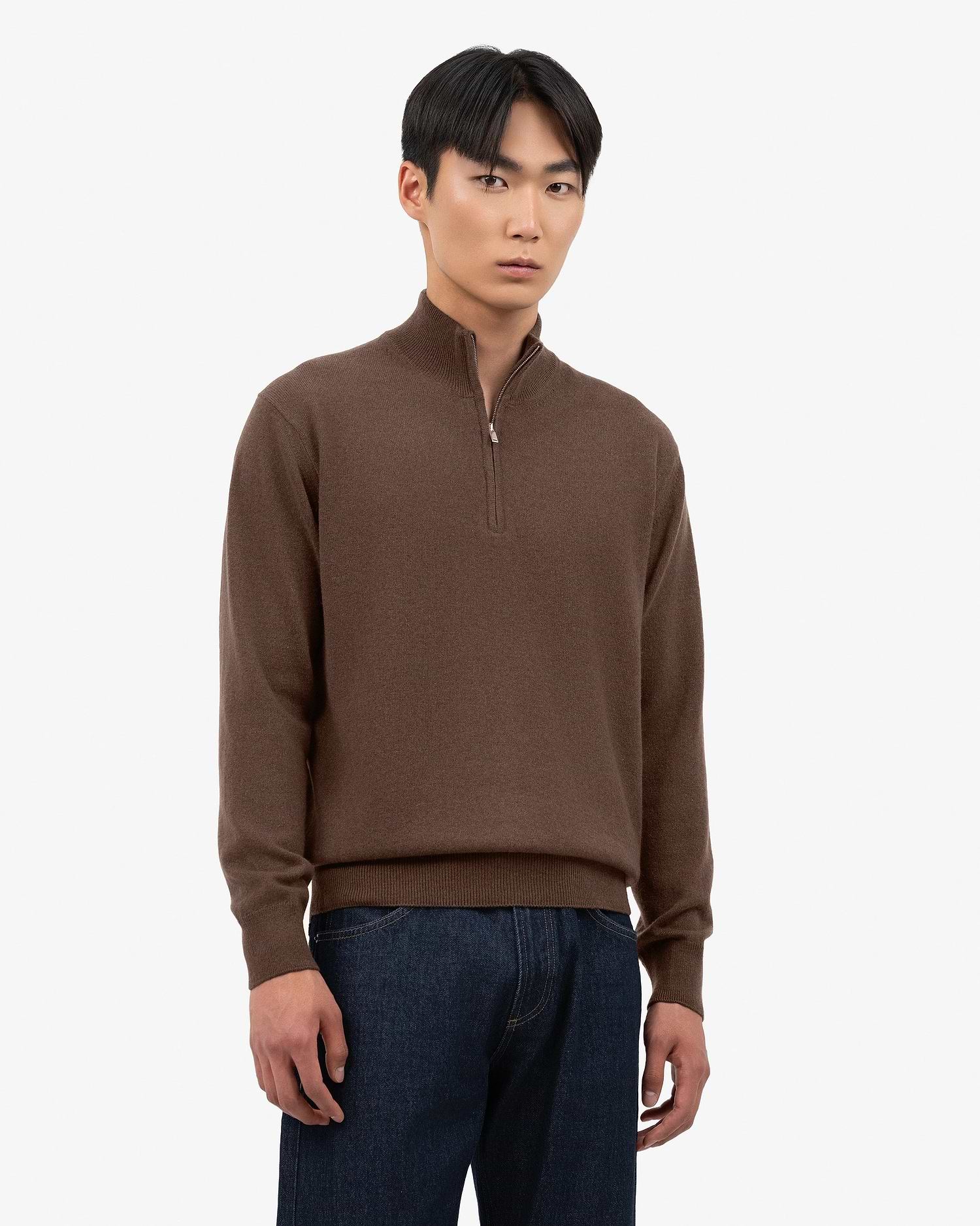 Men's Cashmere Quarter-Zip Sweater - Brown | MaisonCashmere