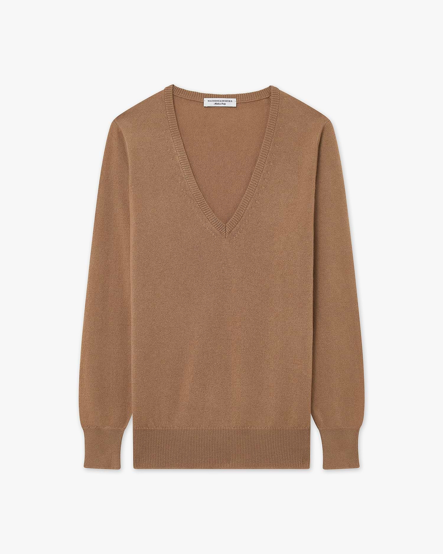Women's Essential Cashmere V-Neck Sweater - Camel | MaisonCashmere