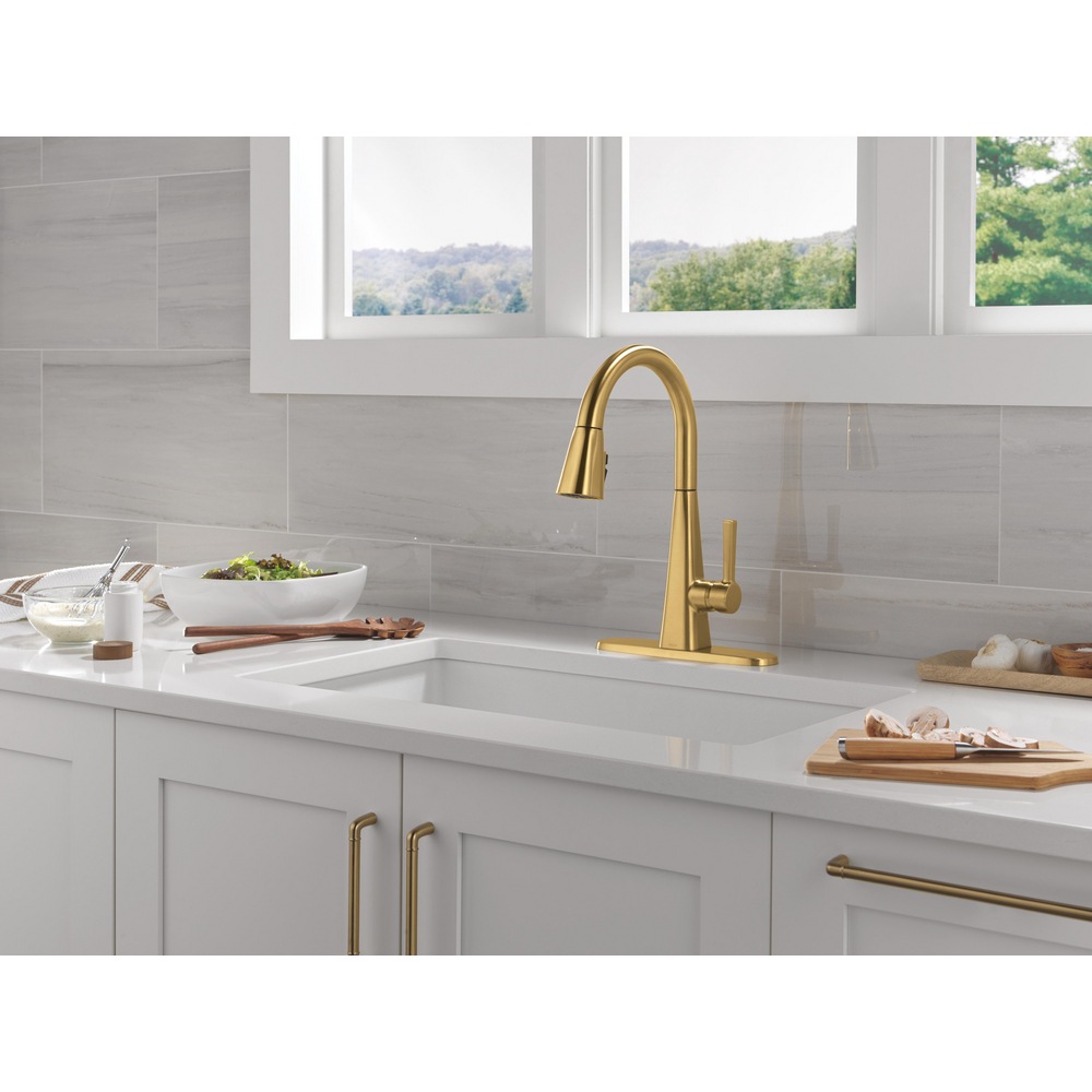 Lenta Brushed Gold Kitchen Pulldown 19802Z-GB-DST | Delta Faucet