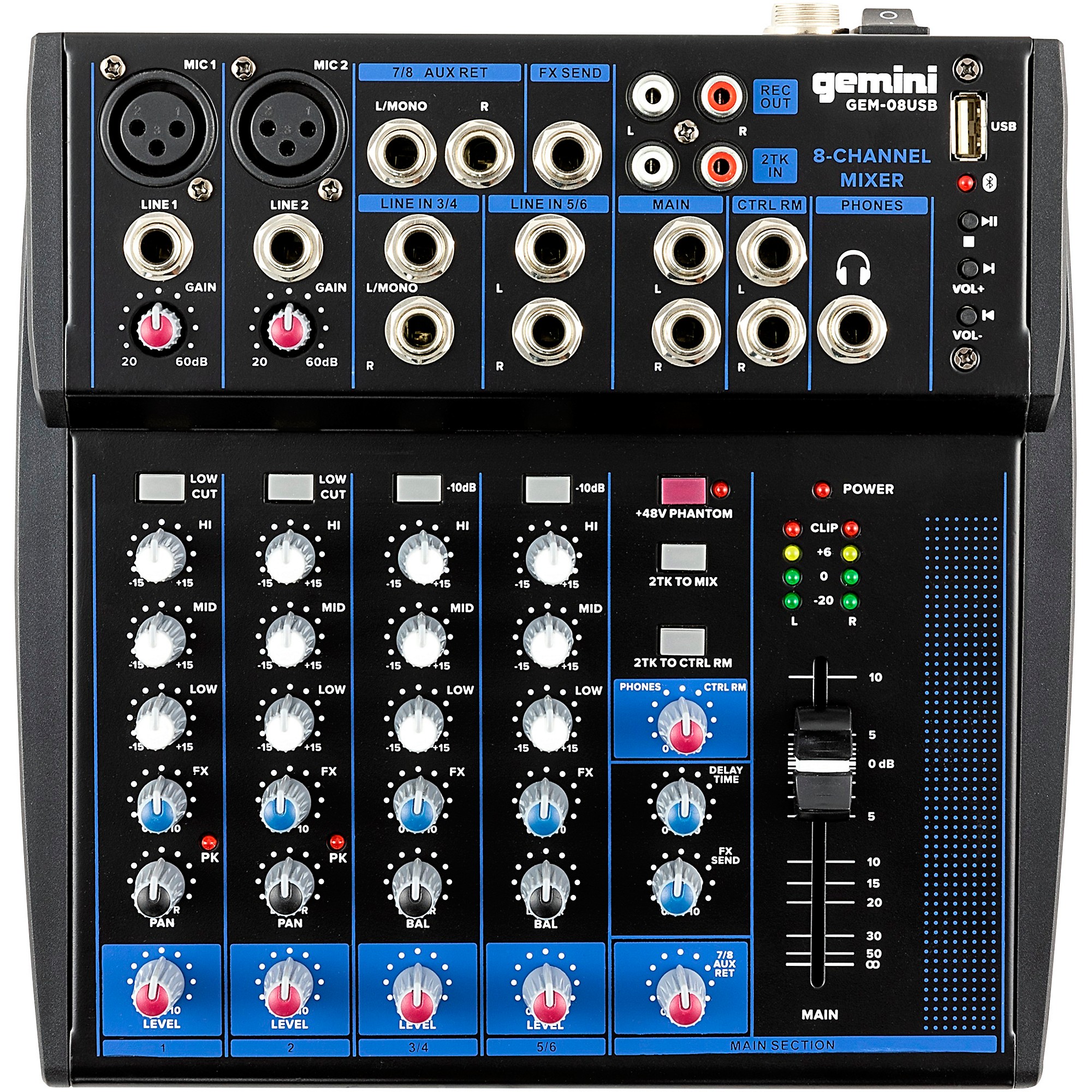 Gemini GEM-08 USB 8 Channel USB mixer With Bluetooth | Music & Arts
