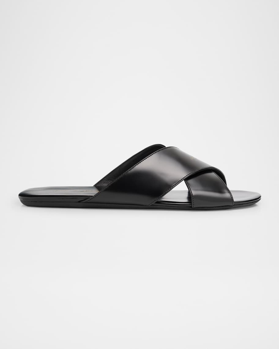 Prada Leather Crisscross Slide Sandals | Neiman Marcus