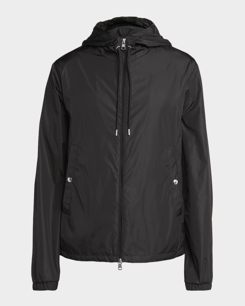 Moncler Men's Nylon Hooded Grosgrain-Trim Full-Zip Jacket | Neiman