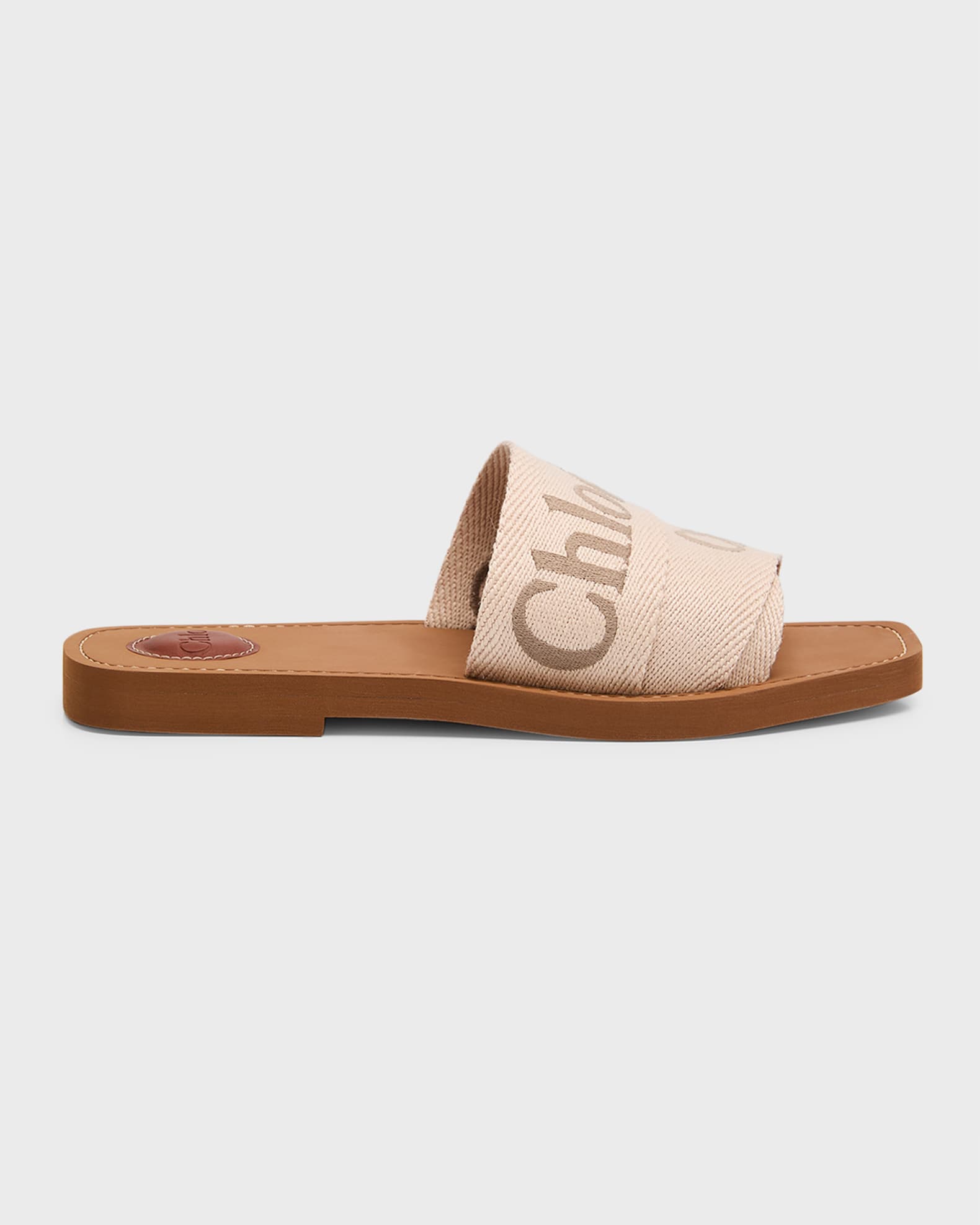 Chloe x High Summer Woody Embroidered Logo Flat Sandals | Neiman