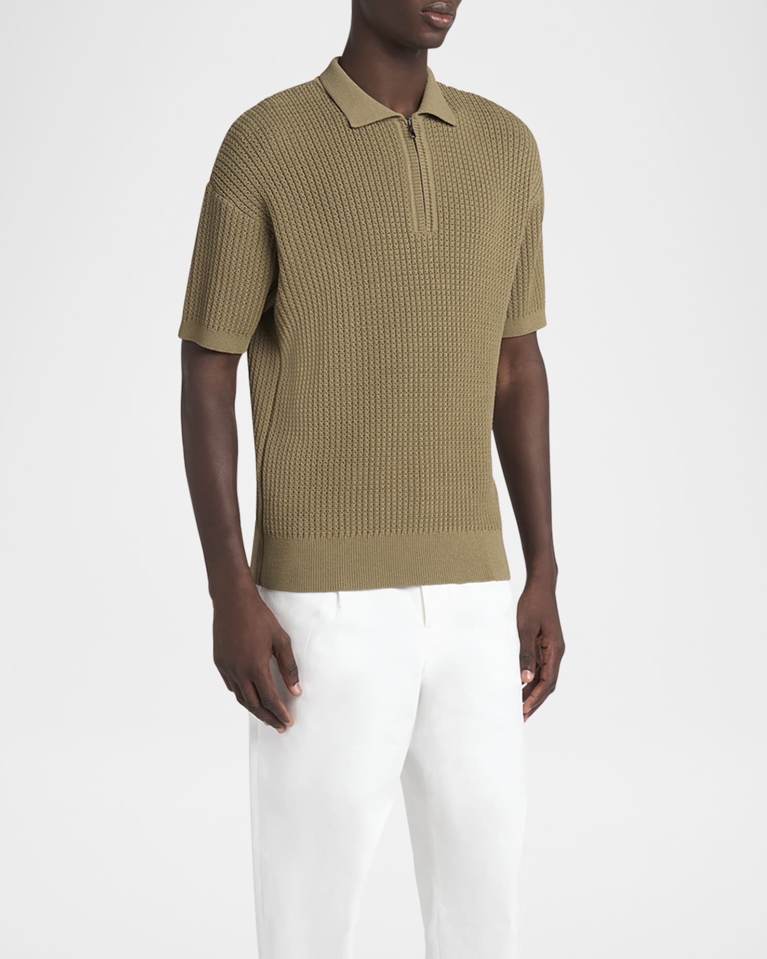 Giorgio Armani Men's Textured Knit Short-Sleeve Quarter-Zip Polo
