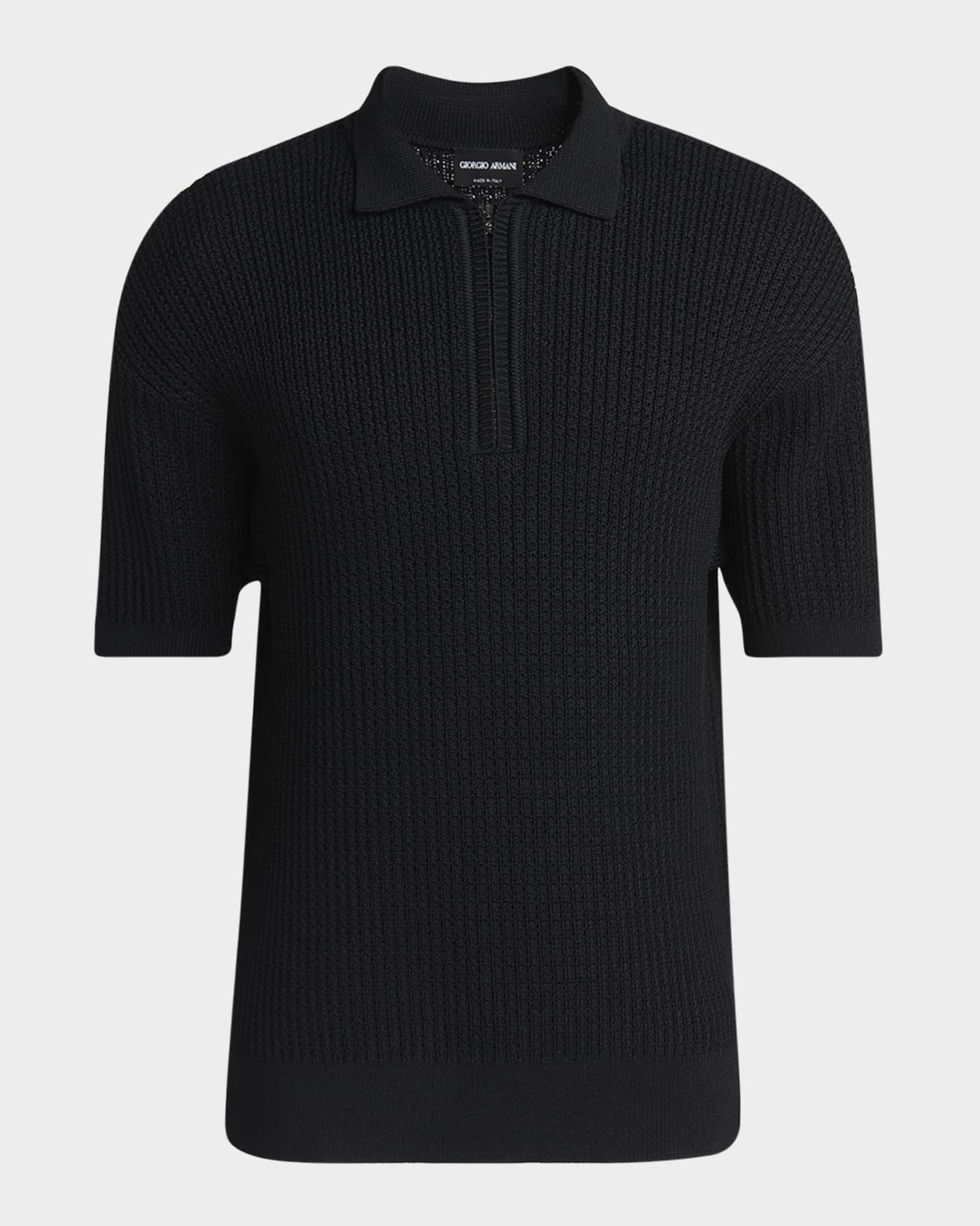 Giorgio Armani Men's Textured Knit Short-Sleeve Quarter-Zip Polo