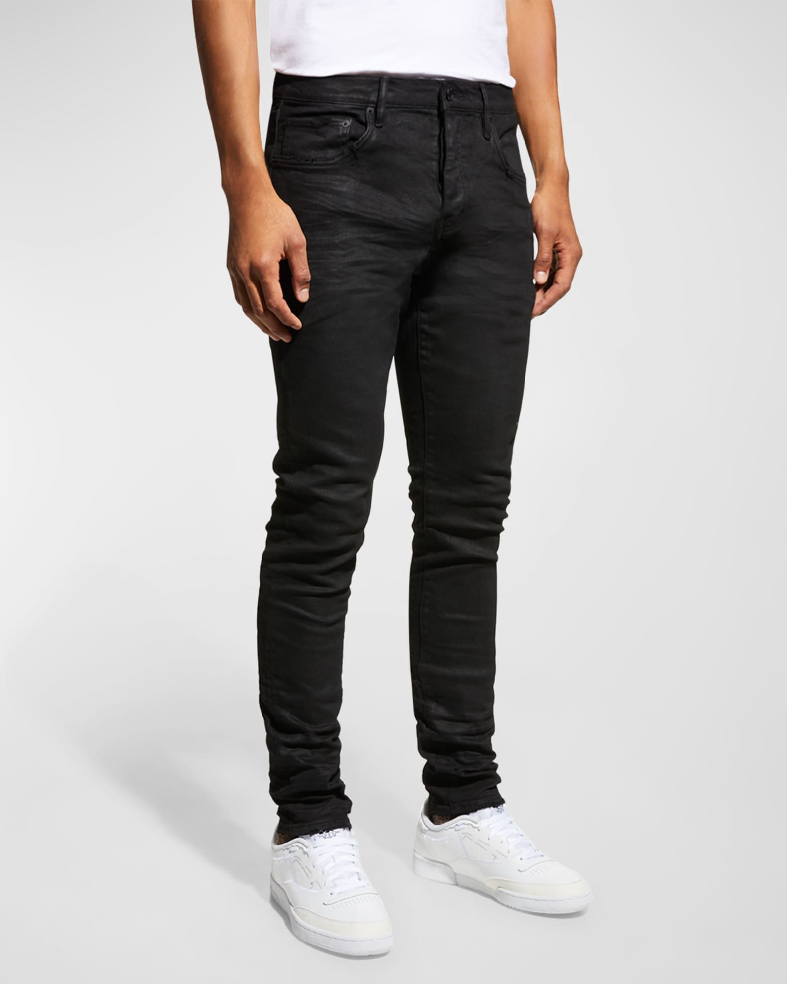 PURPLE Men's P001 Black Resin Skinny Jeans | Neiman Marcus