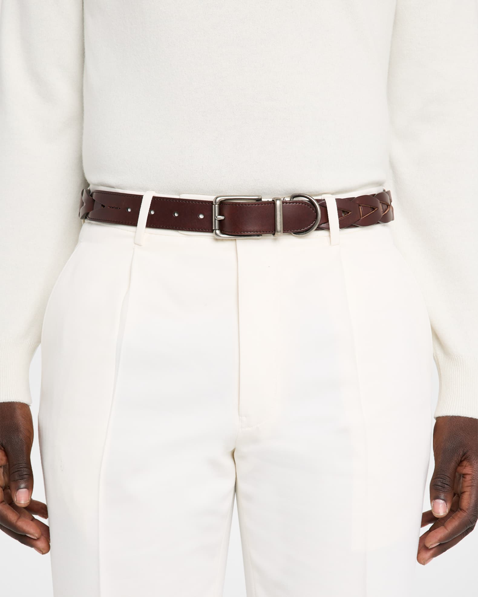 Polo Ralph Lauren Men's Woven Leather Belt with Keeper and D-Ring