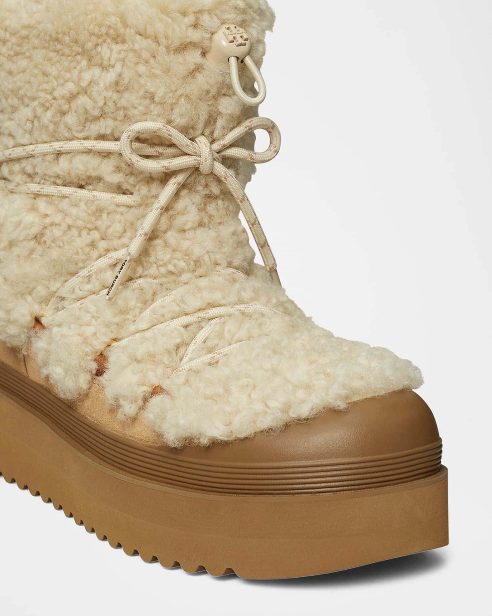 Tory Burch Mellow Shearling Lace-Up Ankle Boots | Neiman Marcus