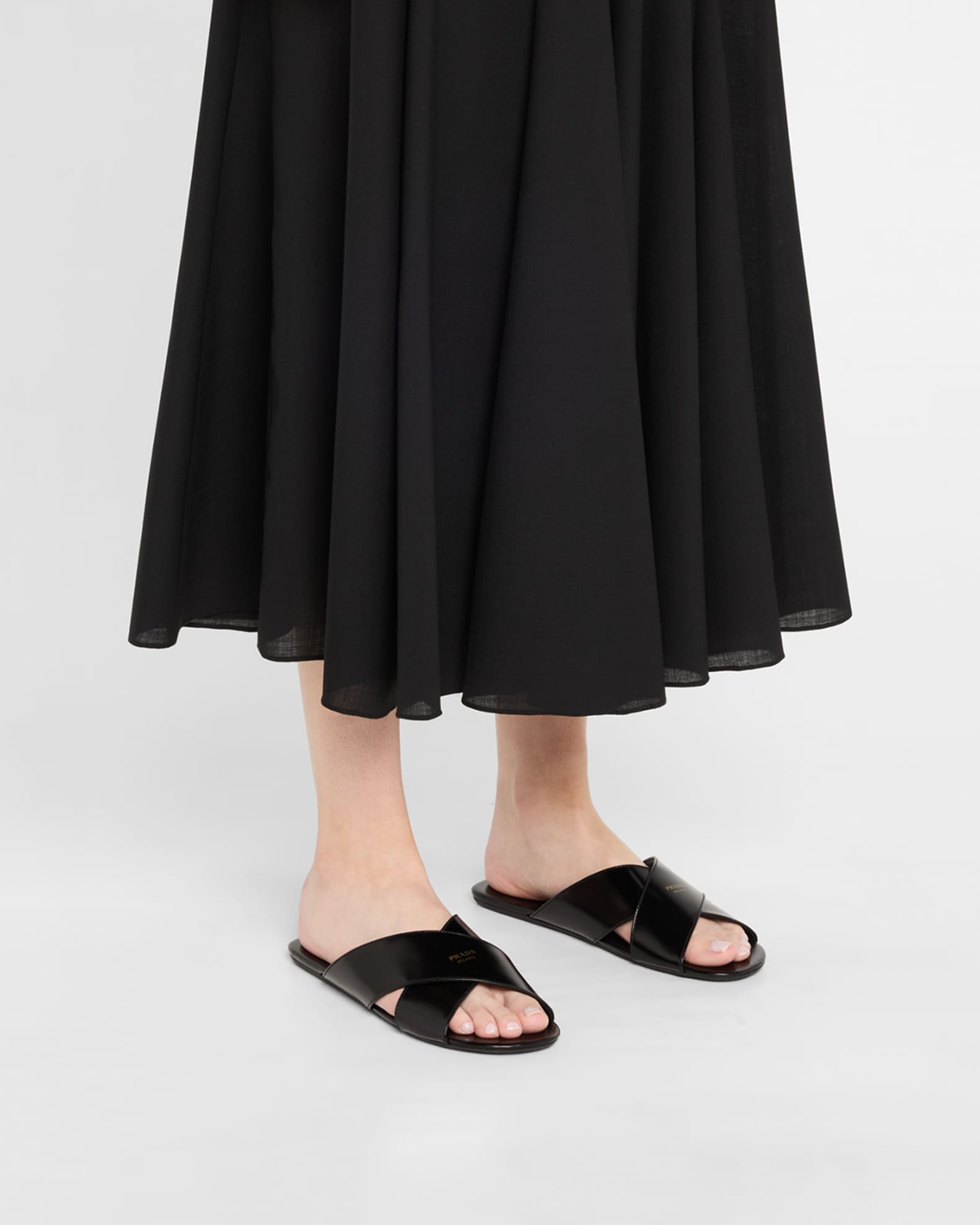 Prada Leather Crisscross Slide Sandals | Neiman Marcus