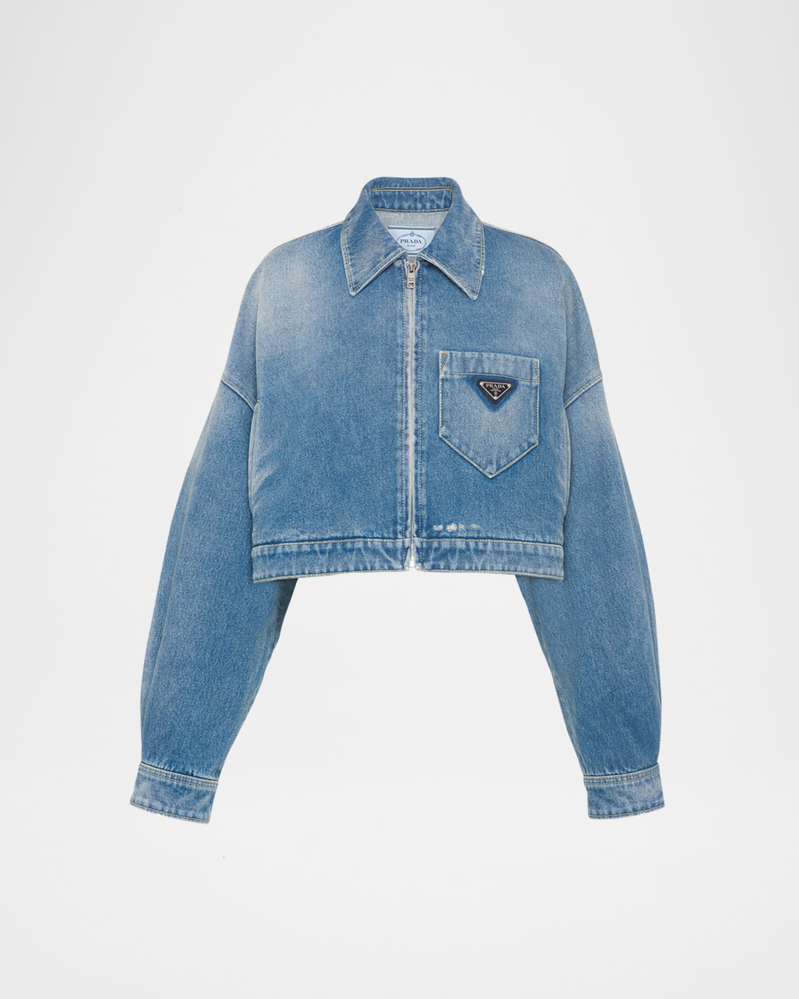 Prada Cropped Zip-Front Denim Jacket | Neiman Marcus