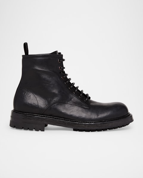 Prada Men's Re-Nylon & Leather Zip Pocket Combat Boots | Neiman Marcus