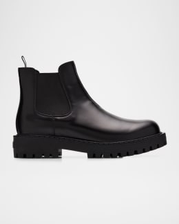 Prada Men's Brixxen Leather and Neoprene Chelsea Boots | Neiman Marcus
