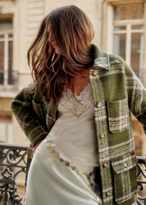 Paolo Coat - Khaki check - Wool - Sézane