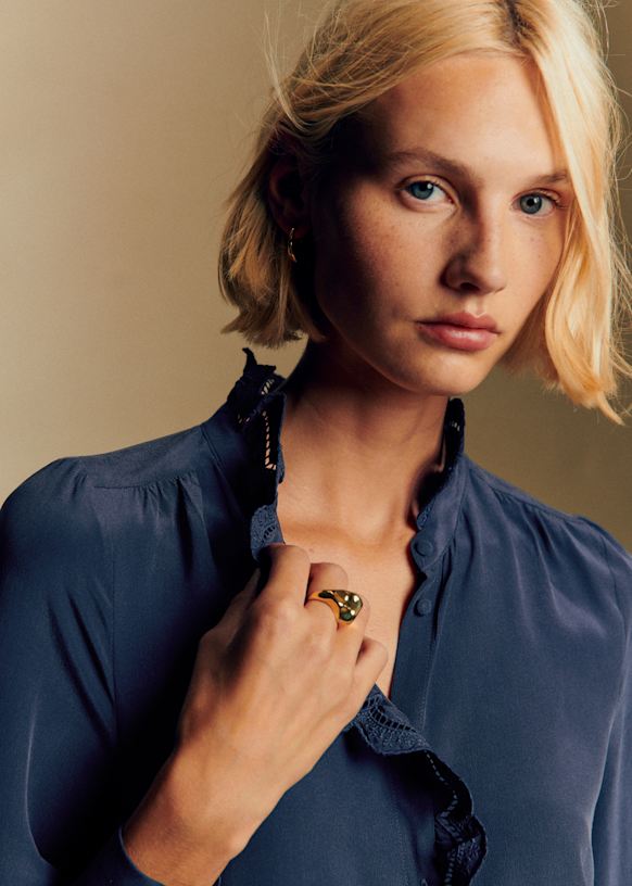 Chlo シャツ - ネイビー - シルク - Sézane