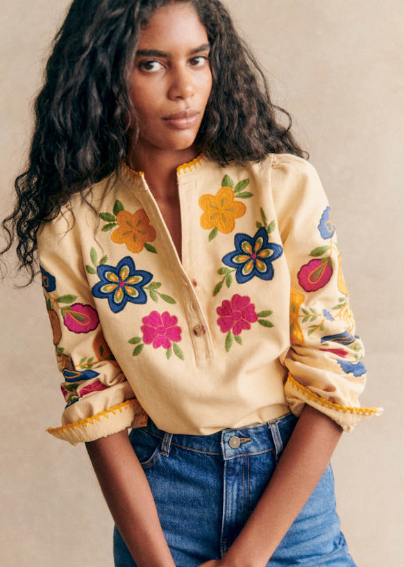 Severine Blouse - Multicoloured Flowers - Cotton - Sézane