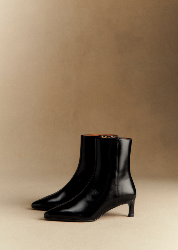 Garance Ankle Boots - Patent Black - Bovine leather - Sézane