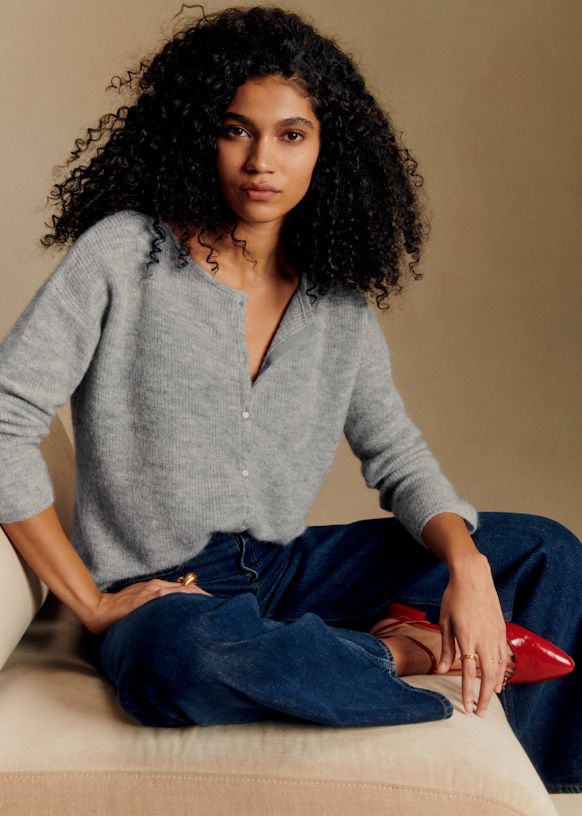 Gaspard Cardigan - Mottled Grey - Super kid mohair - Sézane