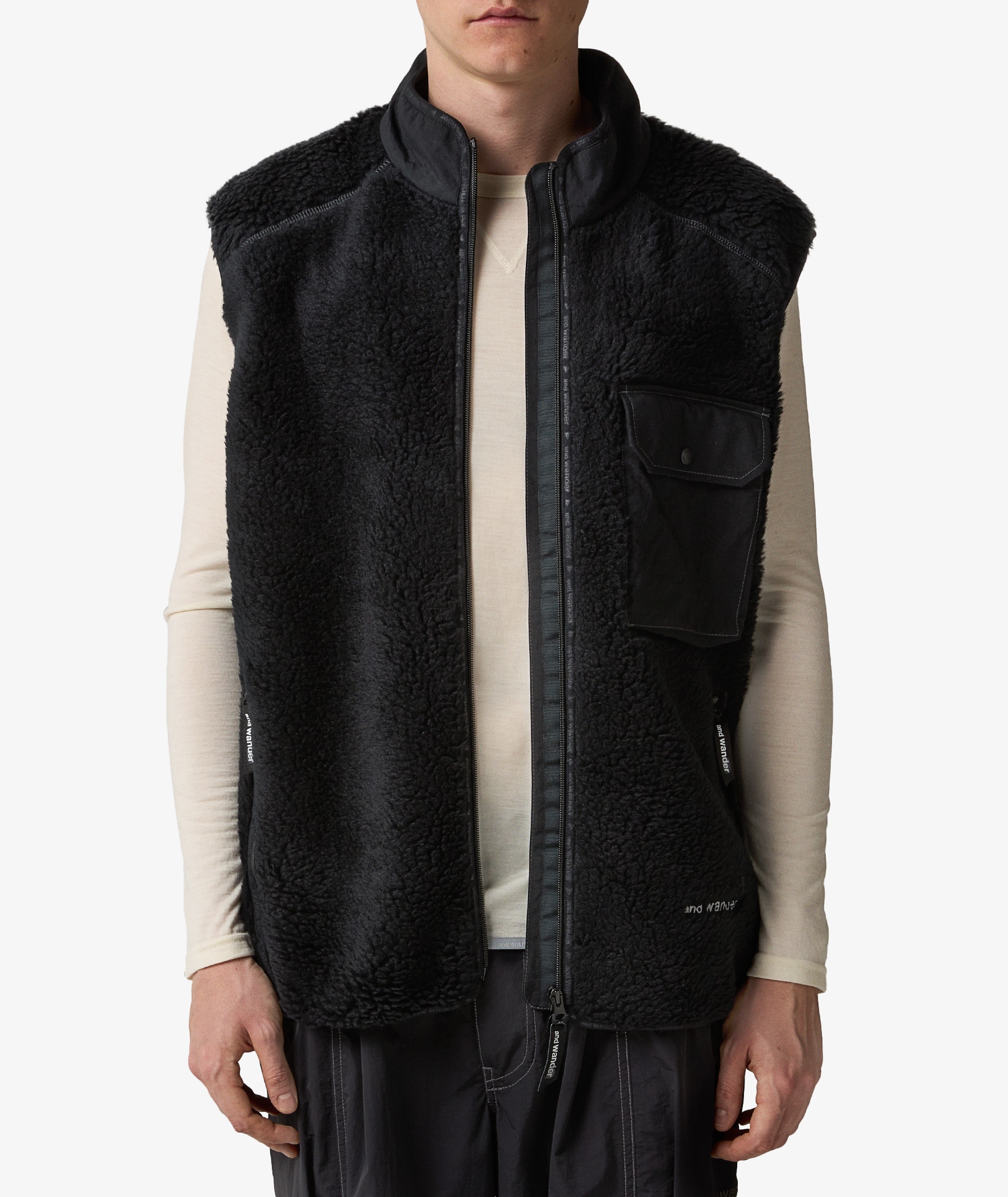 and wander 49 Wool Boa Vest in Black | SVD USA