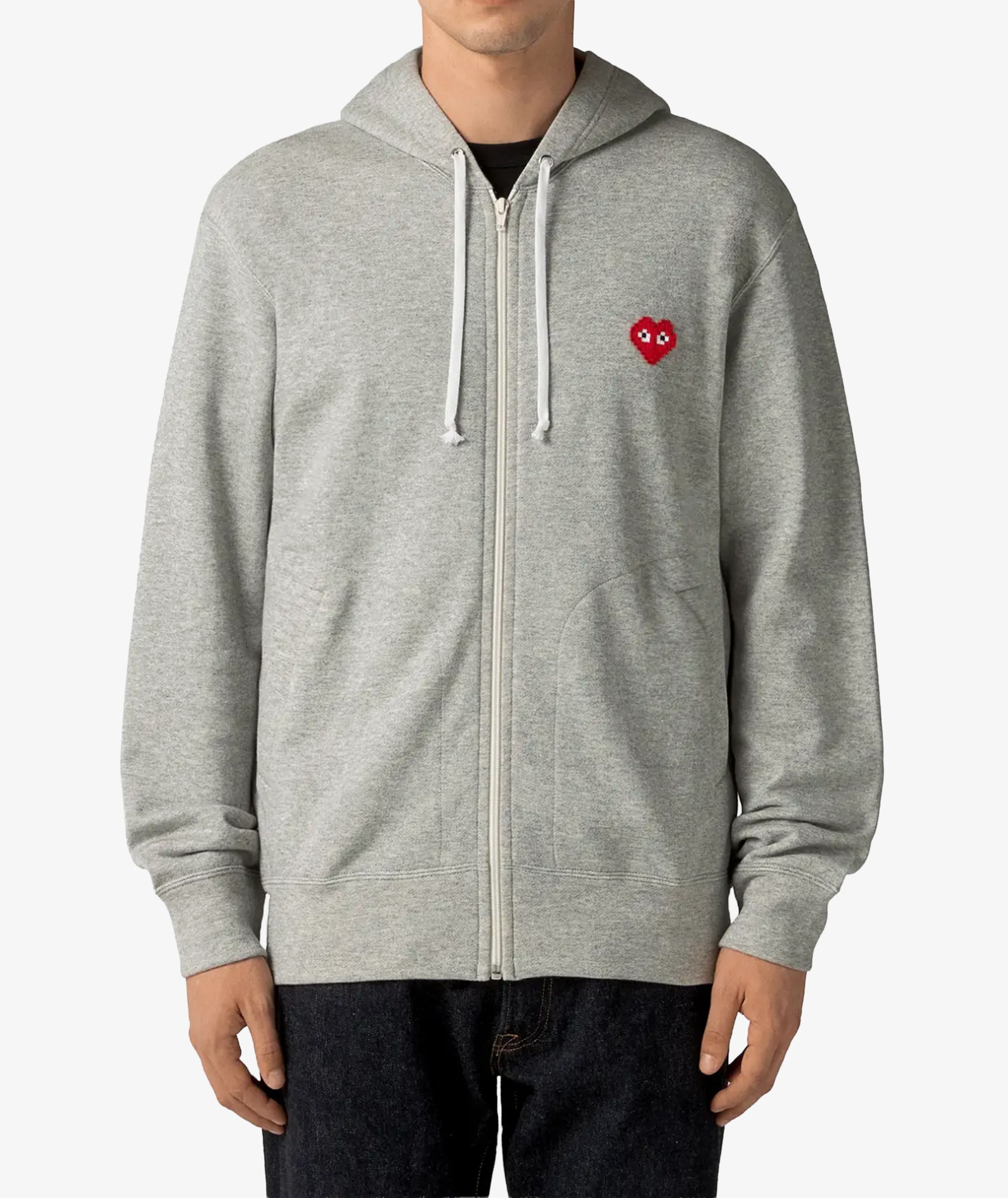 Grey Comme des Garçons Play Red Heart Zip Hoodie | SVD