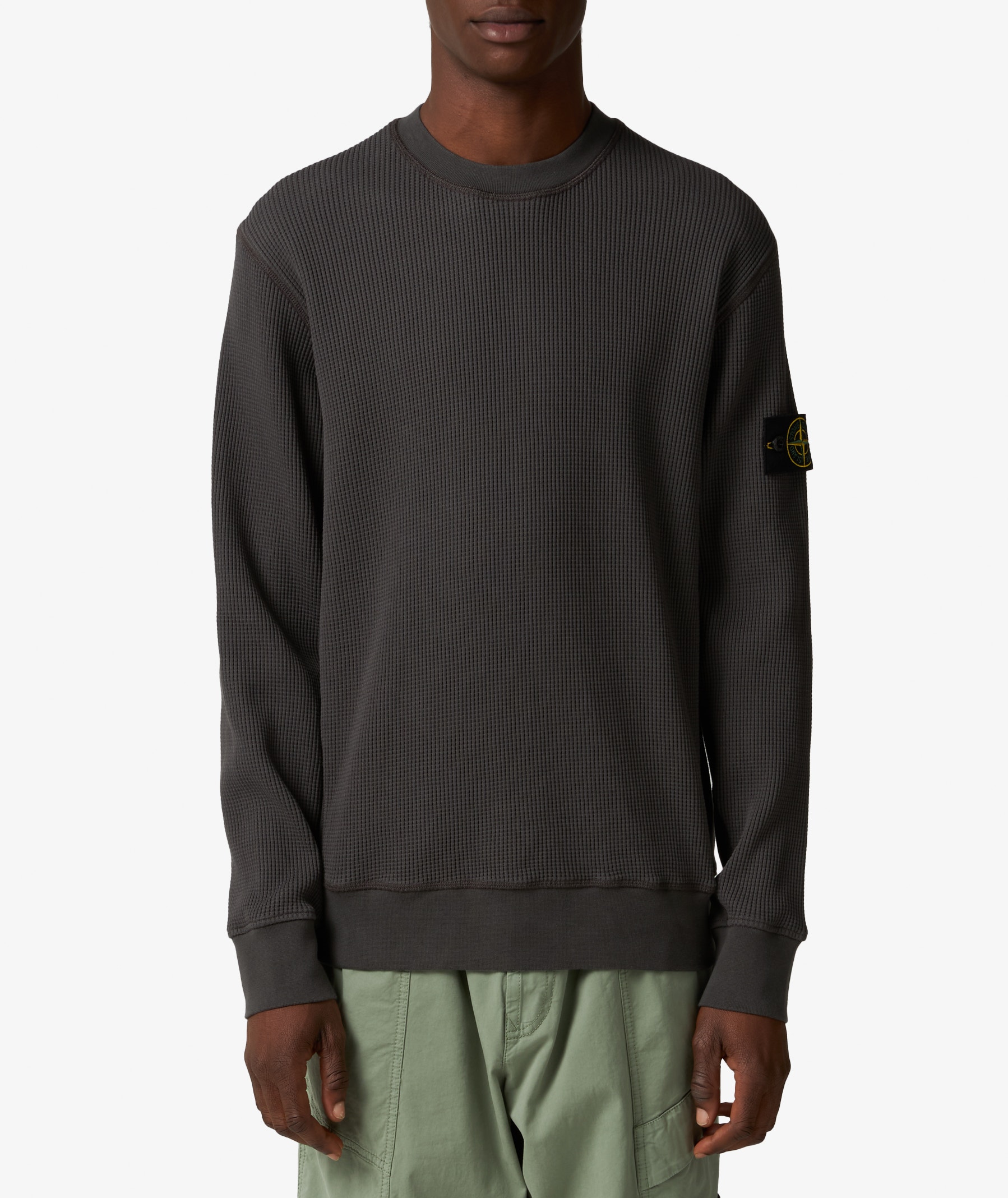 Stone Island Organic Cotton Waffle Fleece Crewneck in Anthracite