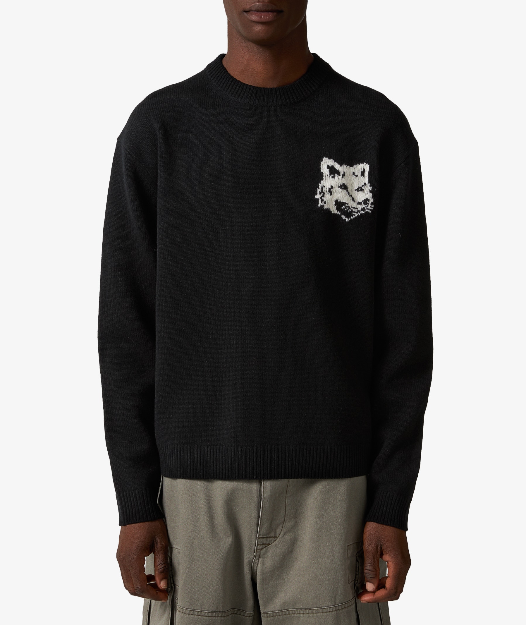 MAISON KITSUNÉ Fox Head Intarsia Comfort Sweater in Black | SVD USA