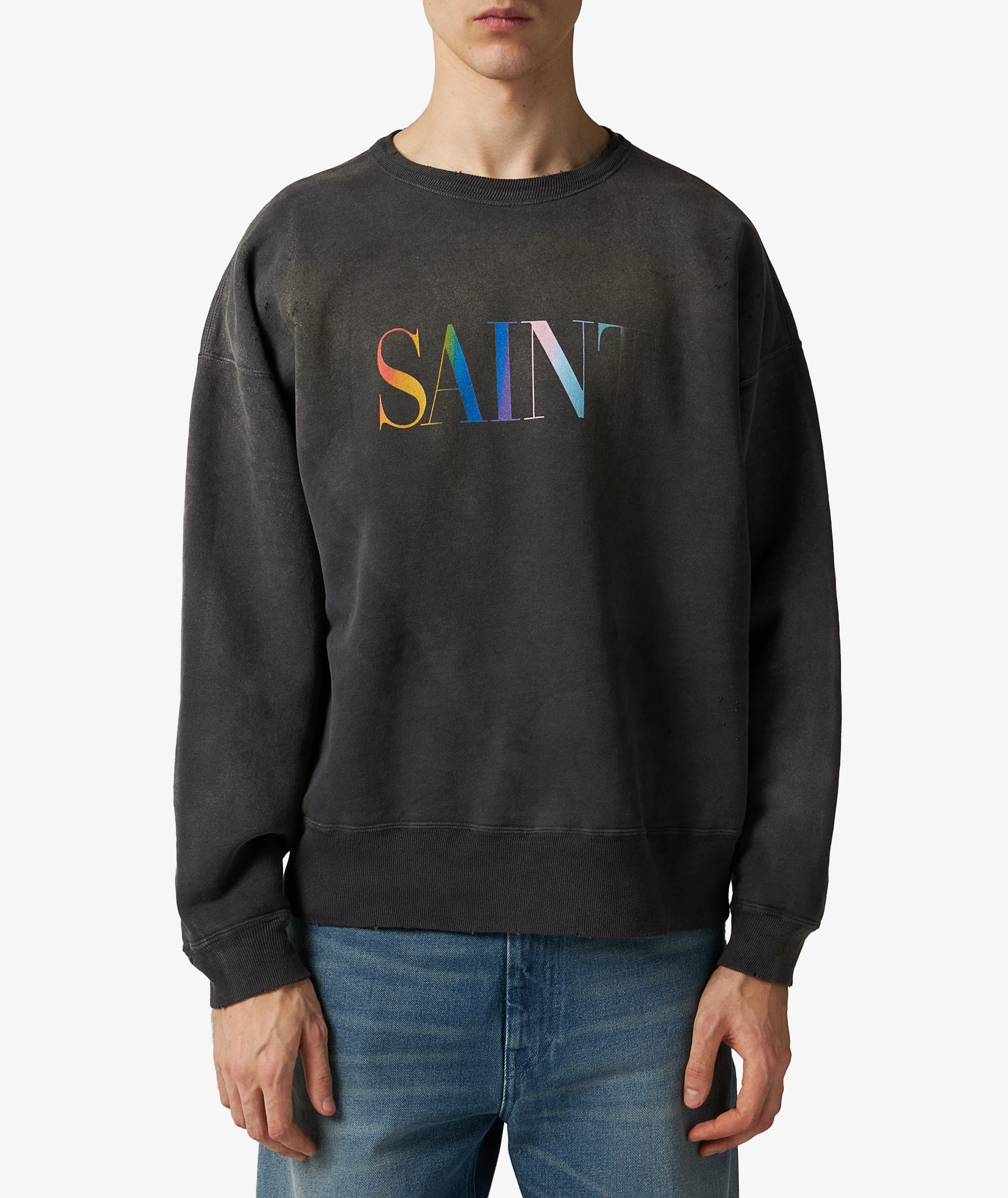 SAINT Mxxxxxx Rainbow Saint Crewneck in Dark Gray | SVD USA