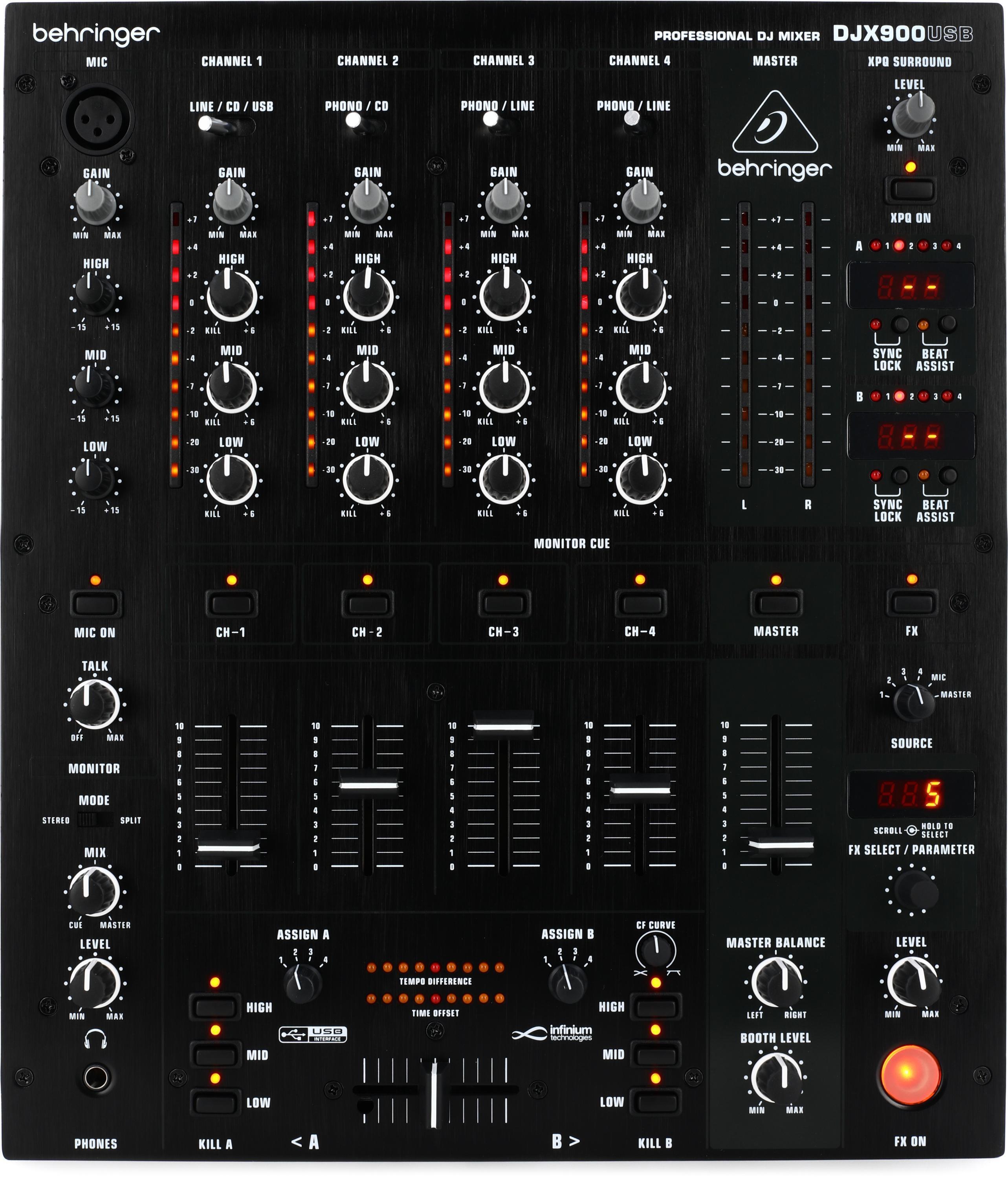 Behringer Pro Mixer DJX900USB 4-channel DJ Mixer | Sweetwater