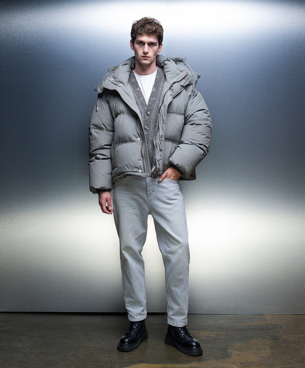 Ami Paris - Gray straight-cut down jacket with logo patch