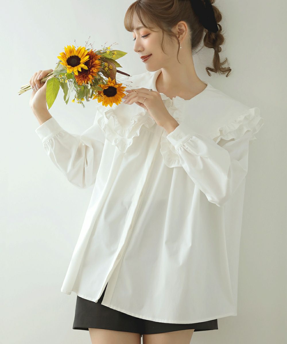 30％OFF【6290円→4403円】□ダブルフリルカラーブラウス フリル襟