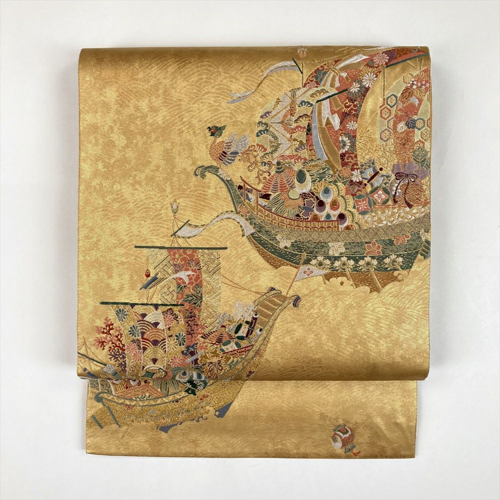 中古）袋帯 金 銀 フォーマル 六通 金糸 引き箔 天平文様 絹